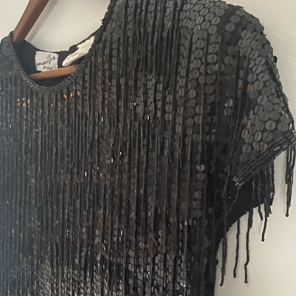 Vintage 90’s Jennifer By K.V.M Black Beaded Tassel Sequin Cocktail Party Dress